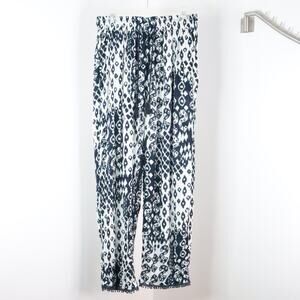 Sara Studio Women’s L Boho Wide Leg Pants Navy White Printed Festival Chic (New)